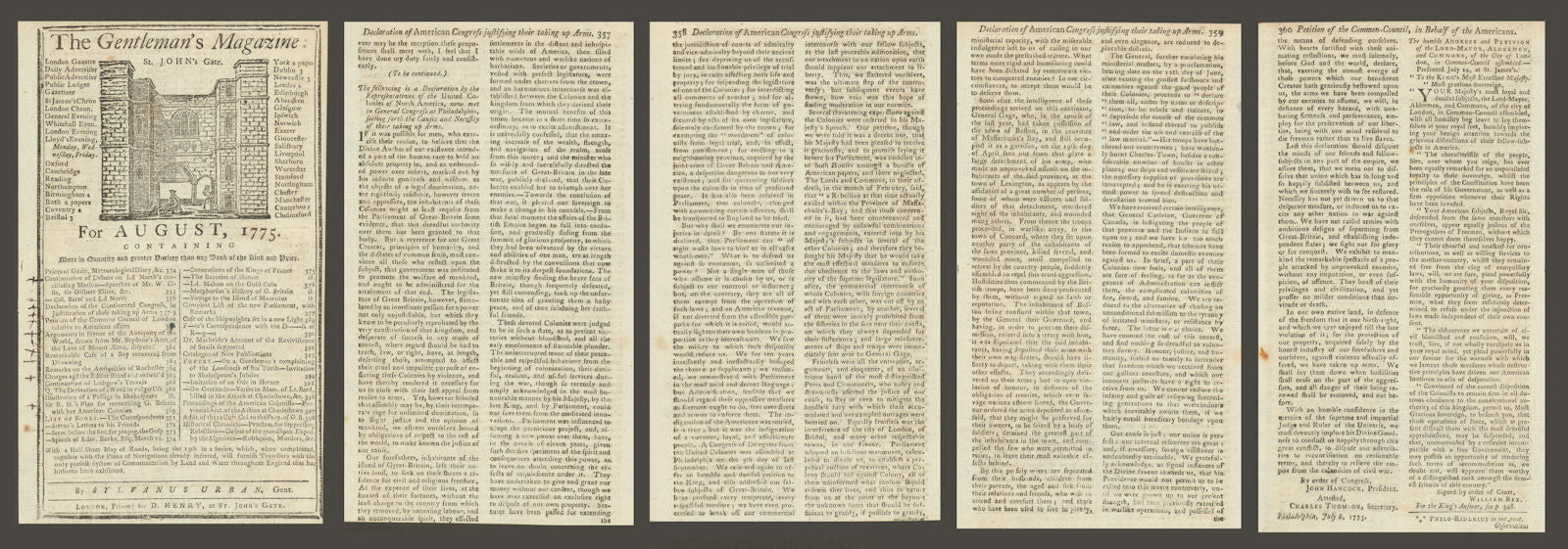 Declaration of the Causes & Necessity of… taking up Arms. Gents Mag August 1775
